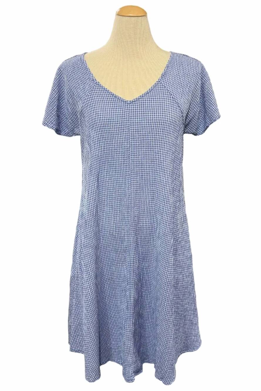 NEW CUT LOOSE women's crinkle check v neck swing dress in forget me not